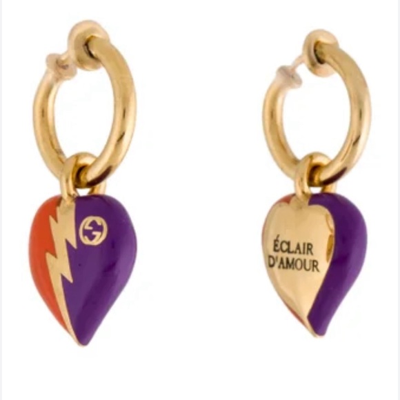 INTERLOCKING G HEART LIGHTNING CHARM EARRINGS - Picture 2 of 7